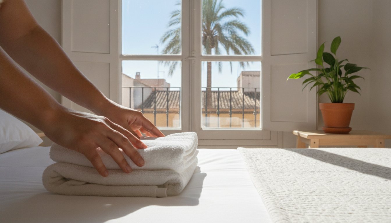 Hands folding a towel